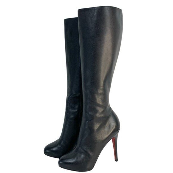 Christian Louboutin Ginevra Luxe Calf Buttery Black Leather Knee-High Boots 38 - Picture 7 of 15